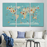 Harita Sepeti Hayvanlar Alemi Çocuk Odası Dünya Haritası Kanvas Tablo 1013