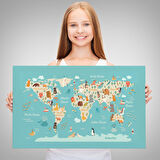 Harita Sepeti Hayvanlar Alemi Çocuk Odası Dünya Haritası Kanvas Tablo 1013