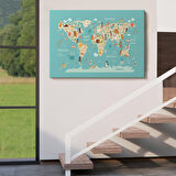 Harita Sepeti Hayvanlar Alemi Çocuk Odası Dünya Haritası Kanvas Tablo 1013
