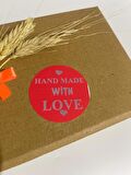 Handmade With Love Kalpli kırmızı etiket 5x5 cm 100 adet