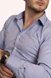 Baklava Desenli Mavi Slimfit Gömlek