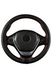 Toyota Corolla 1993-1998 Uyumlu Deri Dikmeli Direksiyon Kılıfı Kırmızı Ipli