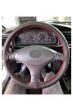 Toyota Corolla 1993-1998 Uyumlu Deri Dikmeli Direksiyon Kılıfı Kırmızı Ipli