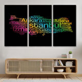 Harita Sepeti İller İsimli Siyah Zeminli Dekoratif Kanvas Tablo 1016