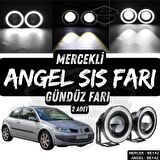 Renault Megane 2 2003-2008 Uyumlu Üniversal Mercekli Angel Sis Farı Metal Su Geçirmez 76 mm Beyaz Halkalı Gündüz Farı Angel Eyes 2 Adet