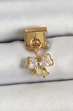 316L Çelik Sallantılı Zirkon Taşlı Fiyonk Model Gold Renk Nomination Charm