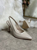 Günlük Kadın Sivri Burun Saten Kumaş Düz Desensiz İnce Arkası Açık Topuklu Model Abiye Ayakkabı 101b