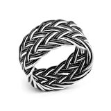 Siyah-Beyaz Renkli 1000 Ayar Gümüş Trabzon El Örmesi Kazaz Yüzük