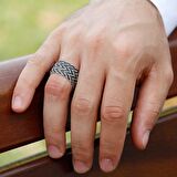 Siyah-Beyaz Renkli 1000 Ayar Gümüş Trabzon El Örmesi Kazaz Yüzük