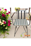 40x40 Yeşil Puantiyeli Krem Su ve Leke İtici Fermuarlı Bağcıklı Yeşil Biyeli Sandalye Minderi 4 cm