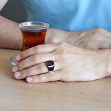 Zirkon Taş İşlemeli Bombeli Akik Taşlı 925 Ayar Gümüş Erkek Yüzük