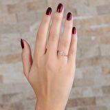 Zirkon Taşlı "V" Tasarım Rose Renk 925 Ayar Gümüş Kadın Yüzük