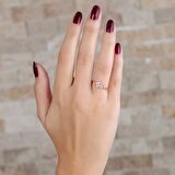 Zirkon Taşlı "V" Tasarım Rose Renk 925 Ayar Gümüş Kadın Yüzük