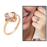 Zirkon Tektaşlı Samanyolu Tasarım Rose Renk 925 Ayar Gümüş Kadın Yüzük