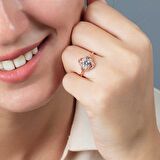 Zirkon Tektaşlı Samanyolu Tasarım Rose Renk 925 Ayar Gümüş Kadın Yüzük