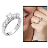 Starlight Diamond Pırlanta Montür Zarif Tasarım 925 Ayar Gümüş Kadın Beştaş Yüzük