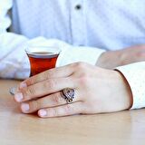 Kırmızı Zirkon Taşlı Ayyıldız Kemerli 925 Ayar Gümüş Yüzük