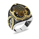 Faset Zultanit Taşlı Yanları Mikro Taş Mıhlamalı Kılıç Temalı 925 Ayar Gümüş Erkek Yüzük