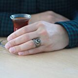 Mikro Siyah Zirkon Taş Mıhlamalı Ayyıldız Tasarım  925 Ayar Gümüş Erkek