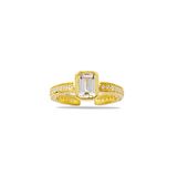 Baget Kesim Beyaz Zirkon Taşlı Gold Renk Free Size 925 Ayar Gümüş Kadın Tektaş Yüzük