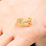 Beyaz Zirkon Taşlı Kelebek Detaylı Gold Renk Free Size 925 Ayar Gümüş Kadın Yüzük