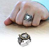 Otantik Tasarım Hilal Detaylı Bozkurt Motifli 925 Ayar Gümüş Erkek Yüzük