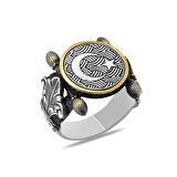 Otantik Tasarım Ayyıldız Motifli 925 Ayar Gümüş Erkek Yüzük