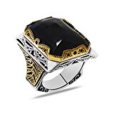 Faset Lacivert Zirkon Taşlı Koleksiyonluk 925 Ayar Gümüş Erkek Yüzük