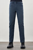 İndigo Mavi Düz Gabardin Pamuklu 5 Cep Slim Fit Casual Denim Pantolon 1023245158