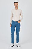 Koyu Mavi Gabardin 5 Cep Düz Paça Casual Slim Fit Pamuklu Denim Pantolon 1023250155