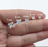 Chavin 3 mm Dört Tırnak Gümüş Kare Tek Taş Zirkon Bayan Erkek Küpe y95-3