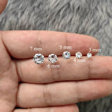 Chavin 3 mm. Yuvarlak Tek Taş Gümüş Zirkon Küpe be22-3