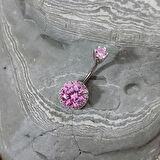 Chavin Çift Taşlı Komple Pembe Taşlı Göbek Piercing da61pm