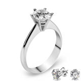 Chavin 1.25 Carat Zirkon Tektaş Gümüş Bayan Yüzük ve Küpe dh11