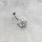 Chavin Beyaz Çiçek Taşlı Çelik Göbek Piercing dp48