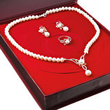 Chavin İnci Rose Gümüş Kolye Küpe Yüzük Takım Set ds44