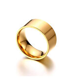 Chavin 10 mm. Geniş Gold Sarı Kadın Erkek Çelik Alyans Yüzük dt02