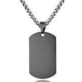 Chavin Büyük Parlak Siyah Dogtag Asker Künyesi Çelik Kolye ds68sy