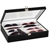 Chavin 8 li Siyah Deri Ahşap Gözlük Kutusu st8-5