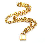 Chavin 50 cm. Aşkın Kilidi Gold Çelik Bayan Zincir Kolye ec81sr