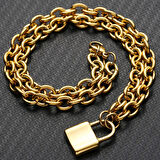 Chavin 50 cm. Aşkın Kilidi Gold Çelik Bayan Zincir Kolye ec81sr
