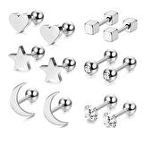 Chavin Gri Çelik 6 Takım Bayan Küpe Piercing eb64by