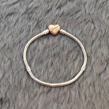 Gümüş Kaplama 17 cm. Rose Charm Kalp Bileklik eh01rs