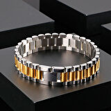 Chavin 15 mm. Gri Gold 316 L Çelik Parlak ve Mat Erkek Bileklik eh89bysr