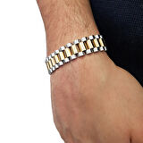 Chavin 15 mm. Gri Gold 316 L Çelik Parlak ve Mat Erkek Bileklik eh89bysr