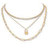 Chavin 3 Katmanlı Taşlı Gold  Alloy Bayan Zincir Kolye en25