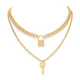 Chavin 2 Katmanlı Taşlı Gold  Alloy Bayan Zincir Kolye en26