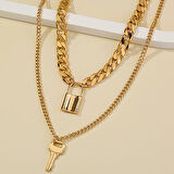 Chavin 2 Katmanlı Taşlı Gold  Alloy Bayan Zincir Kolye en26