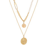 Chavin 2 Katmanlı Antik Para Gold  Alloy Bayan Zincir Kolye en28