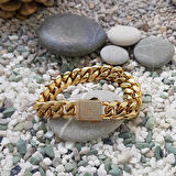 Chavin 14 mm. 22cm Kalın Taşlı Gold Çelik Erkek Bileklik ep17sr